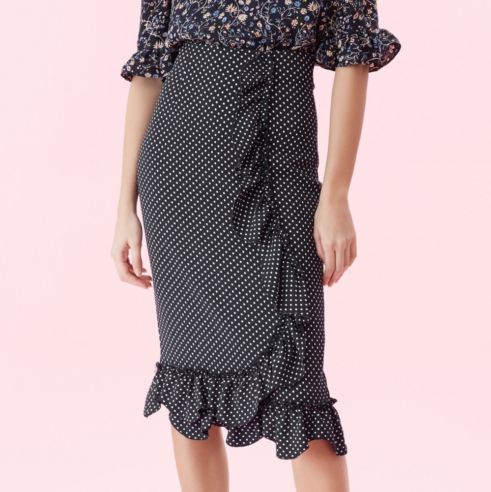 New Rebecca Taylor polka dot ruffle skirt